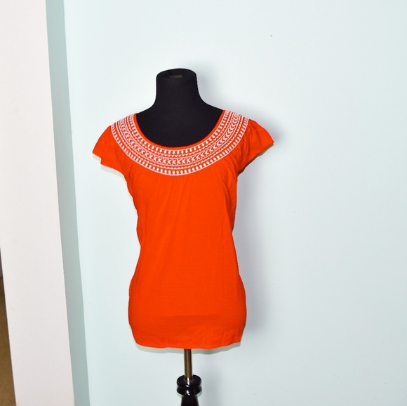 Tops - Stunning Orange and White Embroidered Blouse